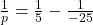 \frac{1}{p} = \frac{1}{5} - \frac{1}{-25}