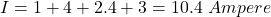 I =1+4+2.4+3=10.4\ Ampere