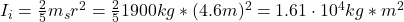  I_{i} = \frac{2}{5}m_{s}r^{2} = \frac{2}{5}1900 kg*(4.6 m)^{2} = 1.61 \cdot 10^{4} kg*m^{2} 
