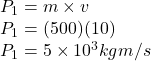 P_1 = m \times v\\P_1 = (500)(10)\\P_1 = 5 \times 10^3 kg m/s