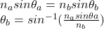 n_{a} sin\theta _{a} =n_{b} sin\theta _{b}\\\theta _{b} =sin^{-1}  (\frac{n_{a}sin\theta  a}{n_{b} } )