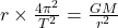 r\times \frac{4 \pi^{2}}{T^{2}}=\frac{GM}{r^{2}}
