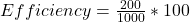  Efficiency = \frac {200}{1000} * 100 