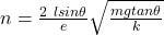 n = \frac{2 \ l sin\theta}{e} \sqrt{\frac{mgtan \theta}{k}}