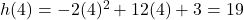 h(4)=-2(4)^2+12(4)+3=19