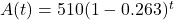 A(t) = 510(1-0.263)^t