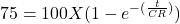75 = 100 X (1-e^{-(\frac{t}{CR} )} )