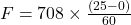 F=708\times \frac{(25-0)}{60}