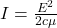I = \frac{E^{2} }{2c \mu}