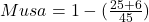Musa = 1 - (\frac{25+6}{45})