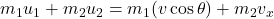 m_{1}u_{1}+m_{2}u_{2}=m_{1}(v\cos\theta)+m_{2}v_{x}