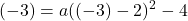 \displaystyle (-3) = a((-3)-2)^2-4