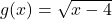  g(x) = \sqrt{x - 4} 