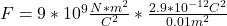 F=9*10^{9} \frac{N*m^{2} }{C^{2} }*\frac{2.9*10^{-12}C^{2} }{0.01 m^{2} }