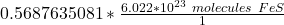 0.5687635081 *\frac {6.022  *10^{23} \ molecules \ FeS}{ 1 }