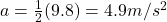 a=\frac{1}{2}(9.8)=4.9 m/s^2