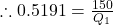 \therefore 0.5191 = \frac{150}{Q_1}