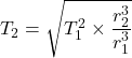 T_2=\sqrt{T_1^2\times \dfrac{r_2^3}{r_1^3}}