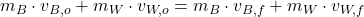m_{B}\cdot v_{B,o} + m_{W}\cdot v_{W,o} = m_{B}\cdot v_{B,f} + m_{W}\cdot v_{W,f}
