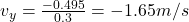 v_y=\frac{-0.495}{0.3}=-1.65m/s