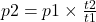 p2 = p1 \times  \frac{t2}{t1} 