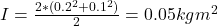 I=\frac{2*(0.2^{2}+0.1^{2})  }{2} =0.05kgm^{2}