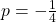 p =  -  \frac{1}{4} 