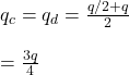 q_c=q_d=\frac{q/2+q}{2}\\\\=\frac{3q}{4}\\
