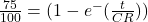 \frac{75}{100} =  (1-e^-{(\frac{t}{CR} )} )