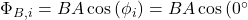 \Phi_{B, i} &=B A \cos \left(\phi_{i}\right)=B A \cos \left(0^{\circ}\right