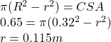 \pi({R^2}-r^2) = CSA\\0.65 = \pi (0.32^2-r^2)\\r= 0.115m