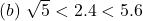 (b)\ \sqrt 5 <2.4 < 5.6