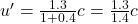 u'=\frac{1.3}{1+0.4}c=\frac{1.3}{1.4}c