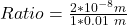 Ratio = \frac{2 * 10^{-8}m}{1 * 0.01\ m}