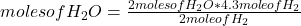 moles of H_{2}O =\frac{2 moles of H_{2}O *4.3 mole of H_{2} }{2 mole of H_{2}}