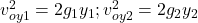 v_{oy1}^{2}  =2g_1y_1;v_{oy2}^{2}  =2g_2y_2
