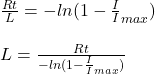 \frac{Rt}{L} = -ln(1-\frac{I}I_{max}})\\\\L = \frac{Rt}{-ln(1-\frac{I}I_{max})}}