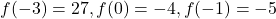 f(-3)=27,f(0)=-4,f(-1)=-5