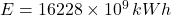 E = 16228\times 10^{9}\,kWh