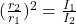 (\frac{r_{2}}{r_{1}} )^2=\frac{I_{1}}{I_{2}}