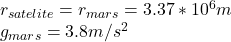 r_{satelite}=r_{mars}=3.37*10^{6}m\\ g_{mars}=3.8m/s^{2}\\