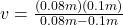 v=\frac{(0.08 m)(0.1 m)}{0.08 m-0.1 m}}