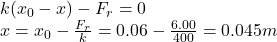 k(x_0-x)-F_r=0\\x=x_0-\frac{F_r}{k}=0.06-\frac{6.00}{400}=0.045 m