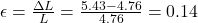 \epsilon = \frac{\Delta L}{L} = \frac{5.43 - 4.76}{4.76} = 0.14