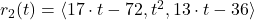 r_{2}(t) = \langle 17\cdot t-72, t^{2}, 13\cdot t - 36\rangle