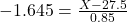 -1.645 = \frac{X - 27.5}{0.85}
