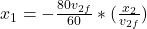  x_{1} = -\frac{80v_{2f}}{60}*(\frac{x_{2}}{v_{2f}}) 
