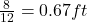 \frac{8}{12}=0.67ft