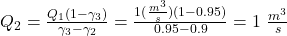Q_2 = \frac{Q_1(1- \gamma_3)}{\gamma_3-\gamma_2} = \frac{1 (\frac{m^3}{s}) (1-0.95)}{0.95-0.9} = 1 \ \frac{m^3}{s}