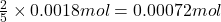 \frac{2}{5}\times 0.0018mol=0.00072mol